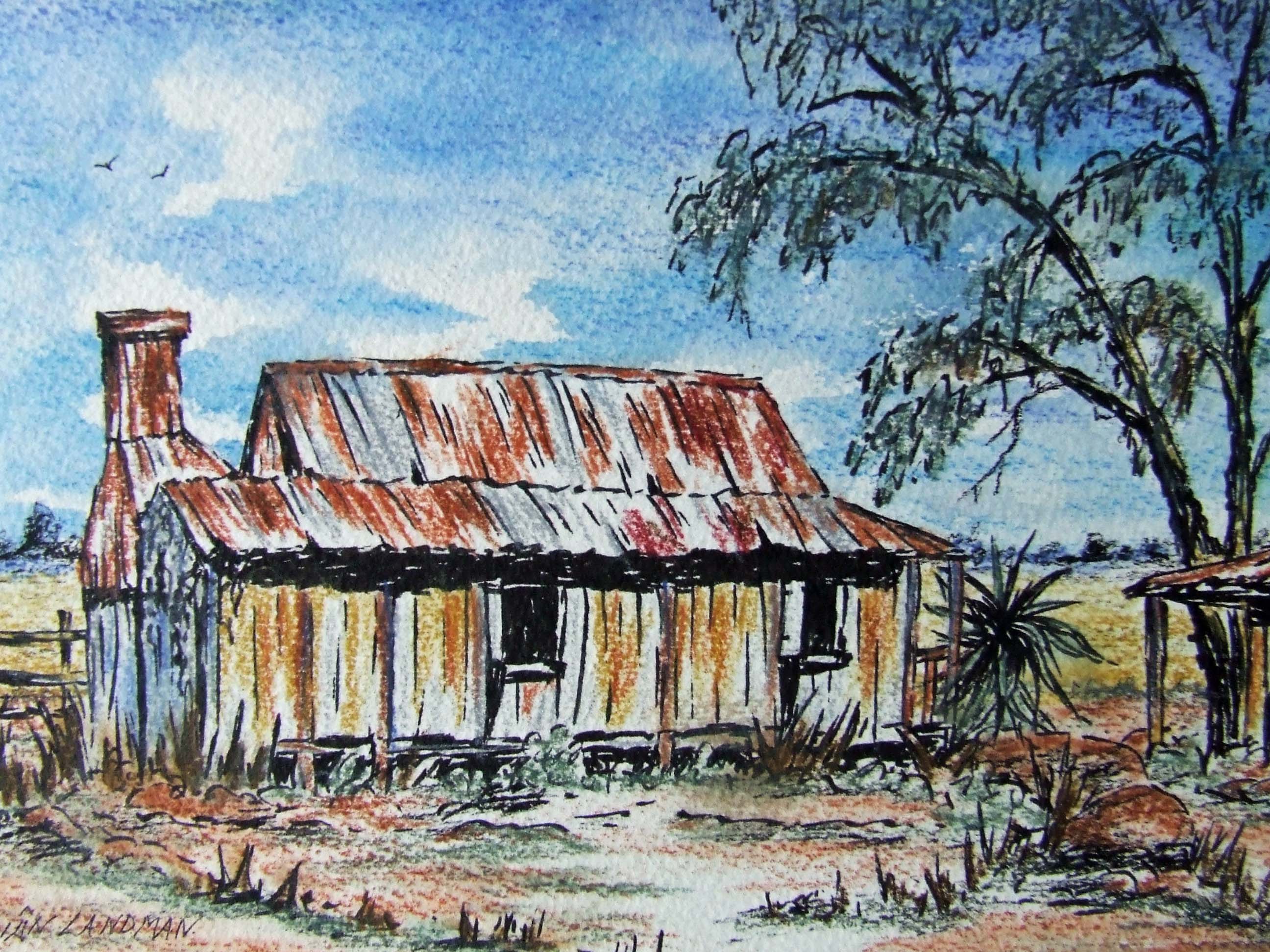 Australian Outback cosy cottage. Painting by Sian Butler.