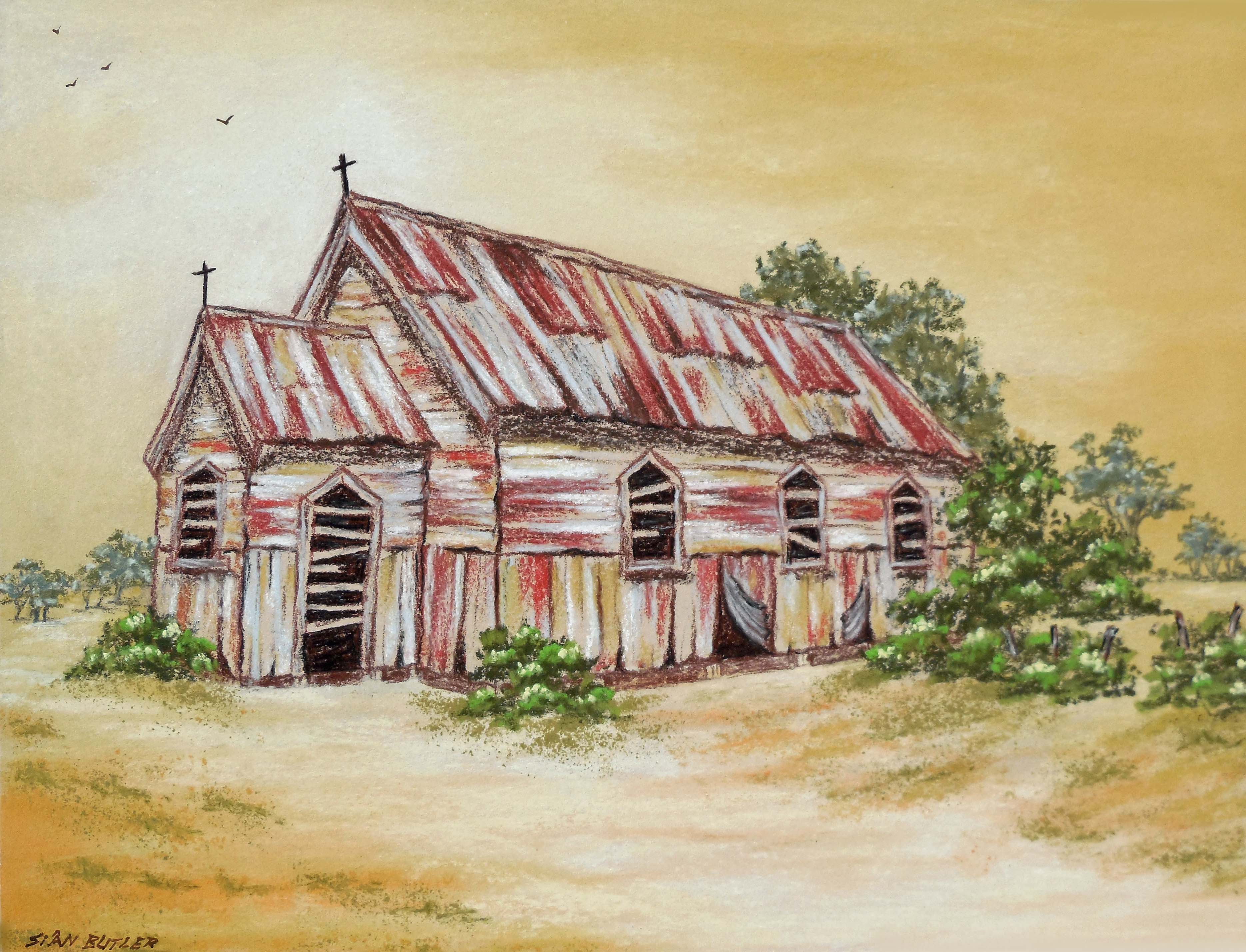 Australian Outback Church. painting by Sian Butler.